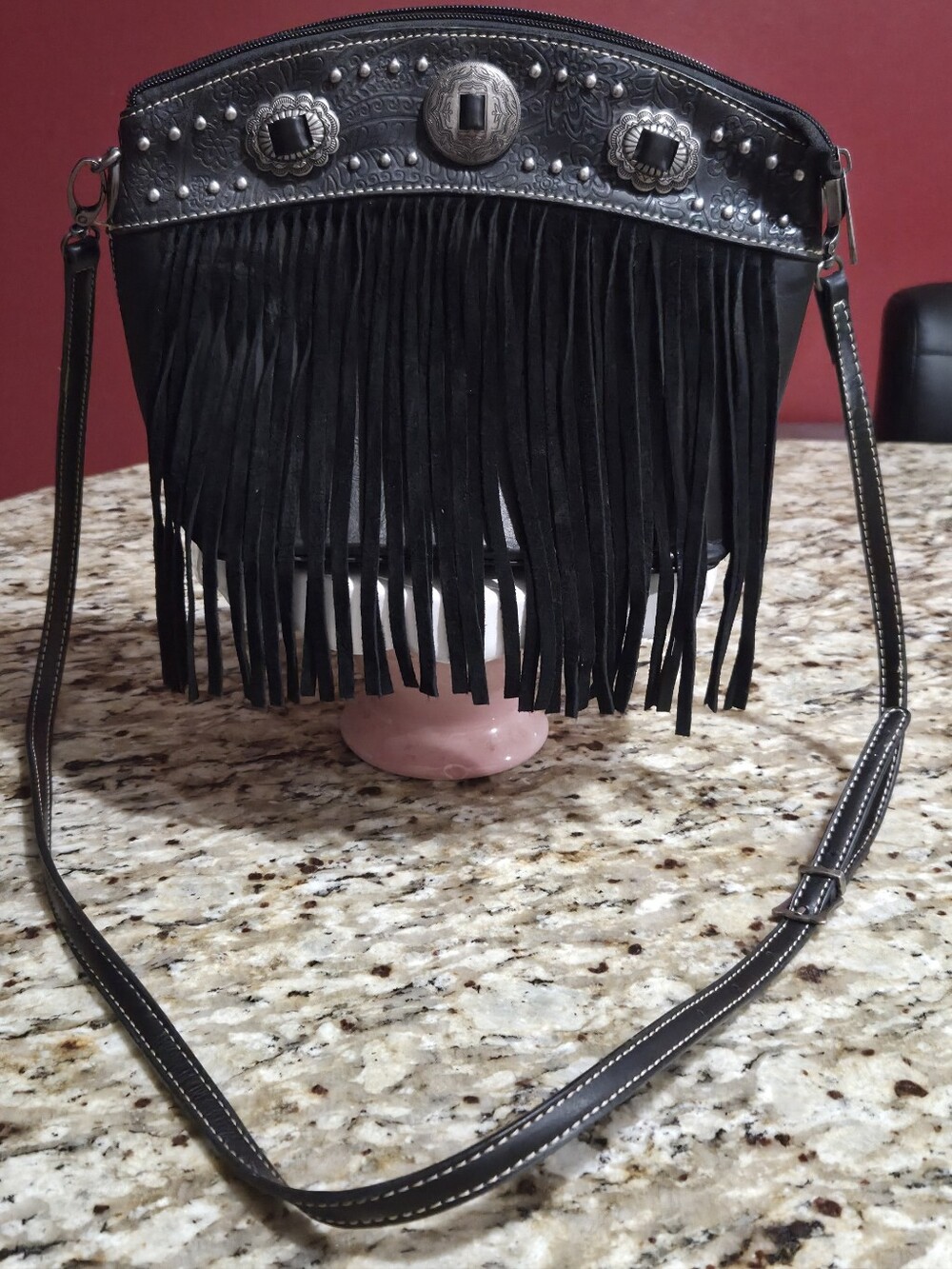 Montana West Black Fringe Crossbody with Silver Conchos